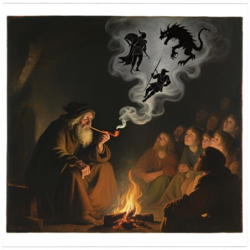 Medieval Storyteller's Magical Smoke Tales Oil Painting