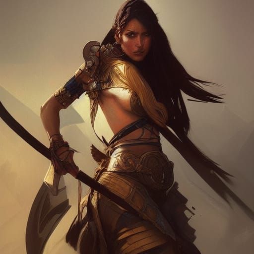 Woman Warrior Portrait in Hyperdetailed Fantasy Art Style