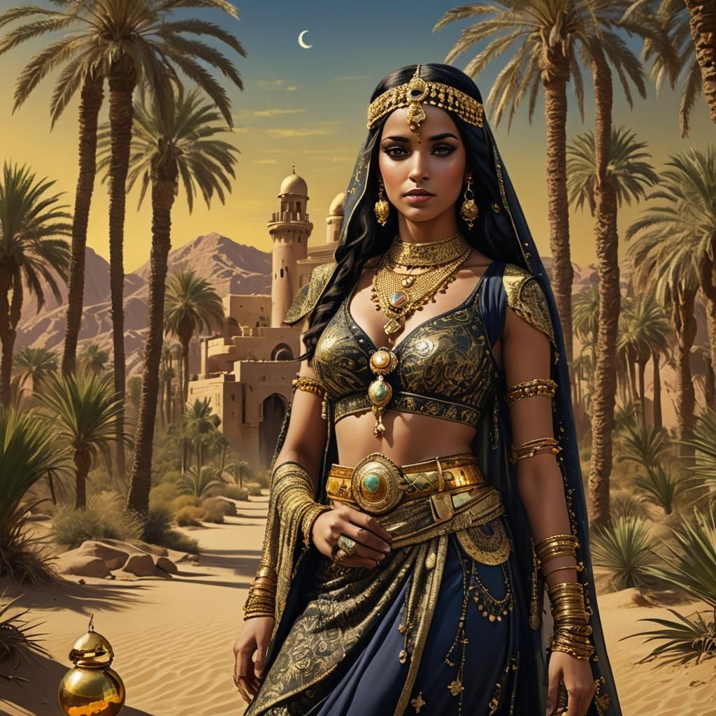 Arabian Nights Odalisque in Desert Oasis