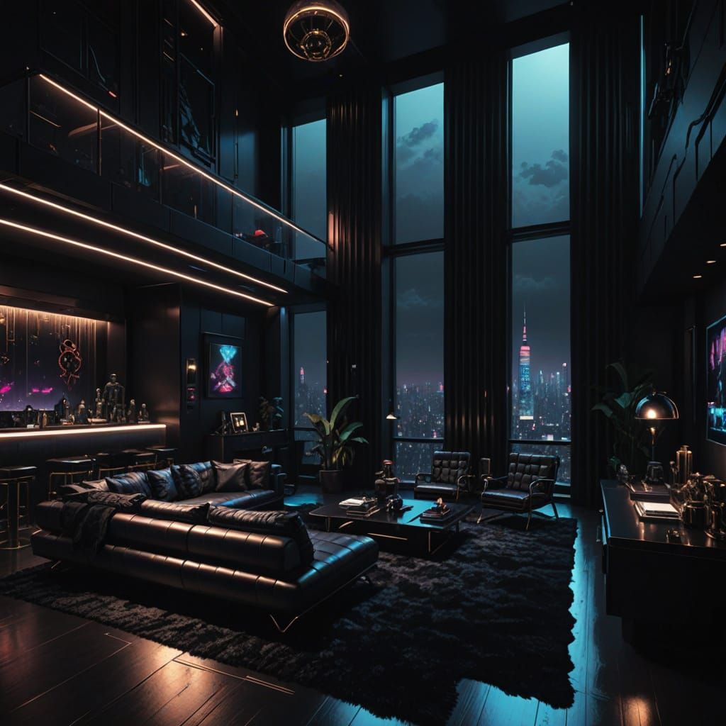 Cyberpunk Penthouse in Neon Tokyo Style