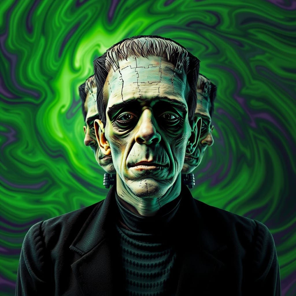 Kaleidoscopic Frankenstein's Monster in Digital Art Style