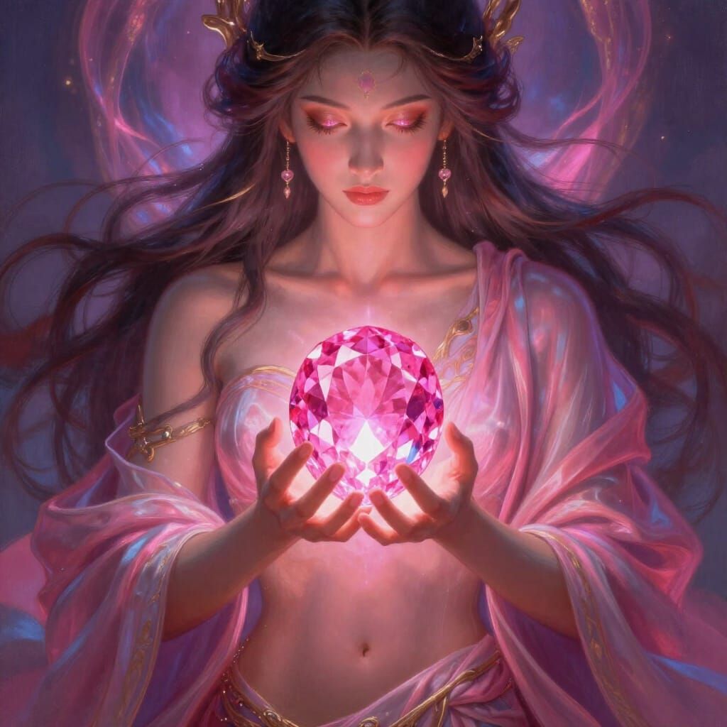 Divine Goddess With Glowing Pink Navel Gem