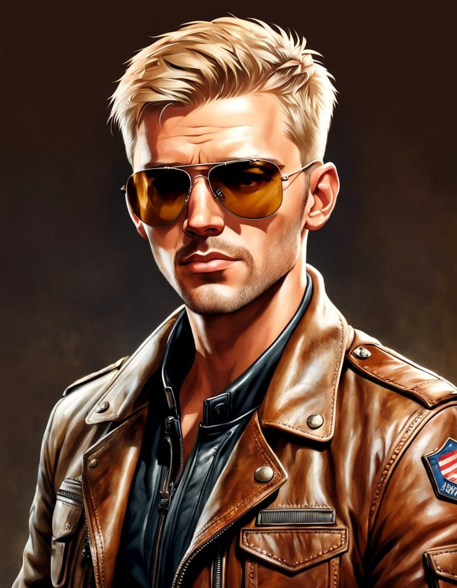 Handsome Aviator in Weathered Leather Jacket