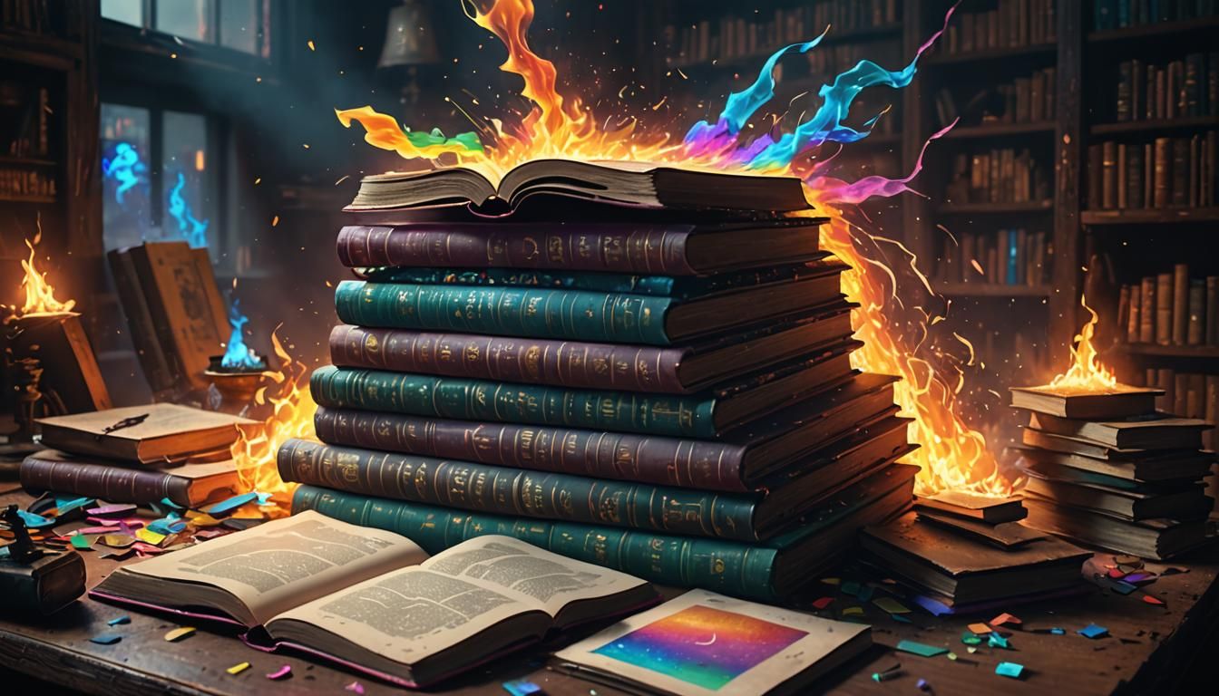 Books Ablaze: Rainbow Ink Cyberpunk Fantasy