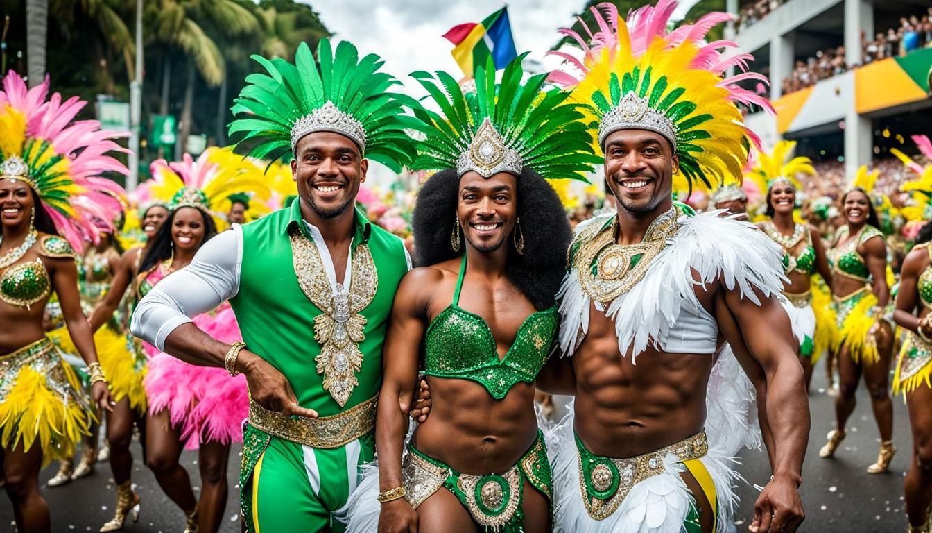 Rio Carnival Couple Dancing in Confetti Explosion