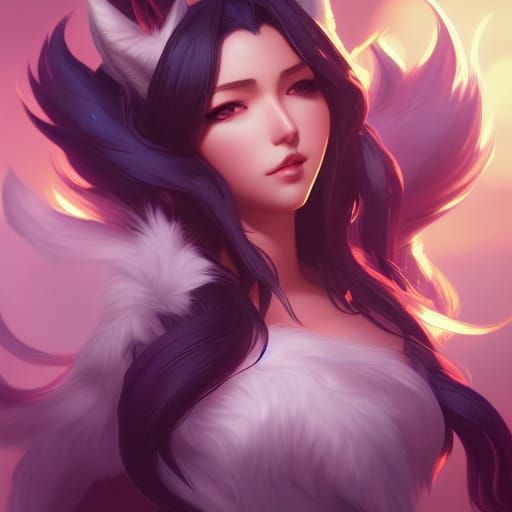 Ahri Portrait in Hyperdetailed Splash Art Style