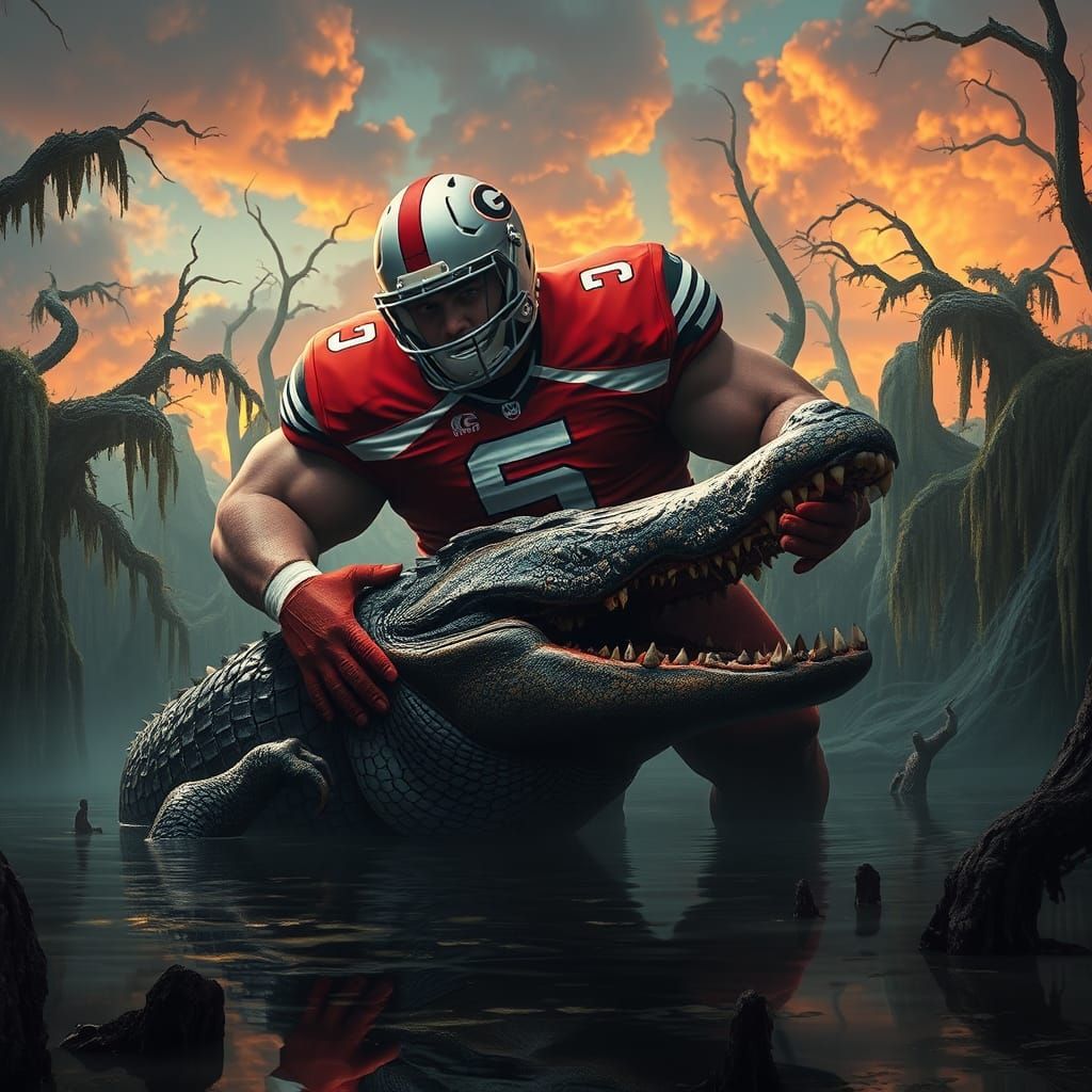 Georgia Bulldogs Football Player Devouring Alligator