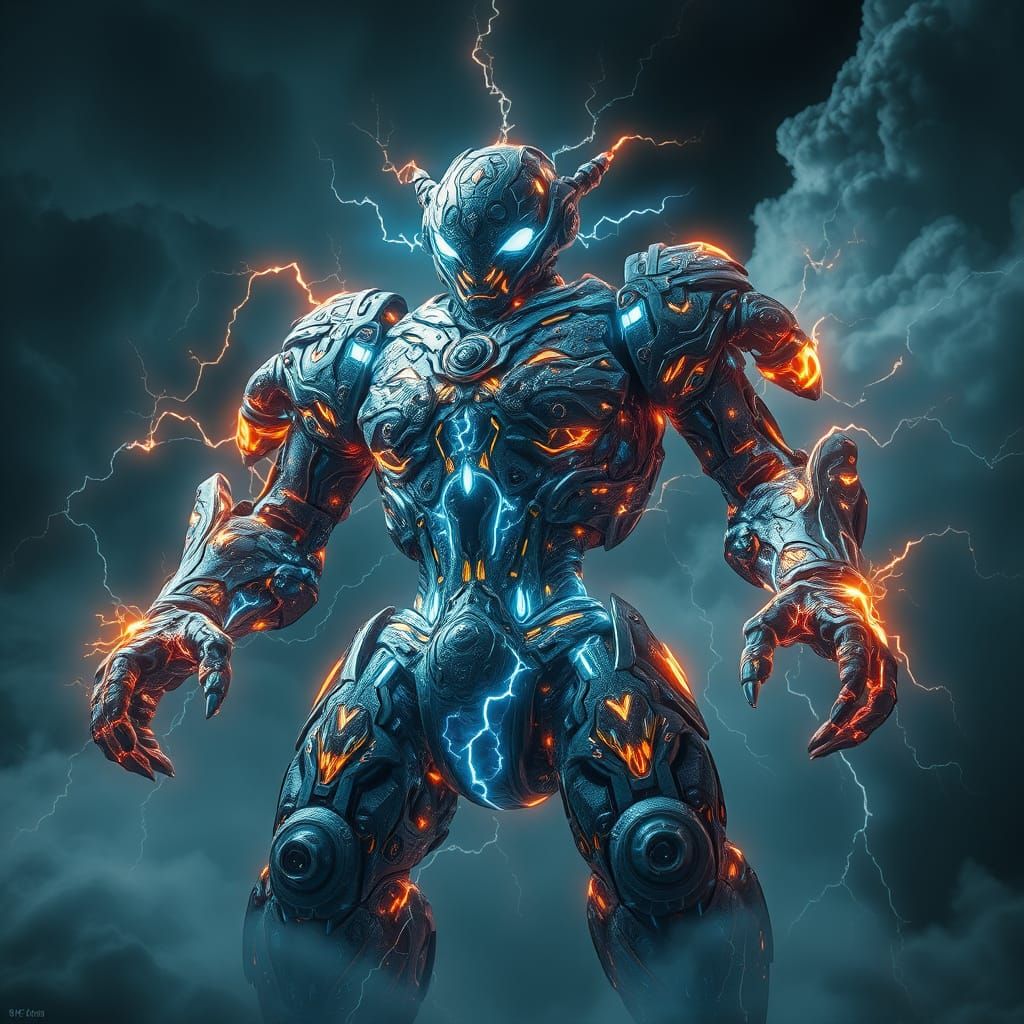 Ethereal Golem of Swirling Storms in Vibrant, Mystical Hues