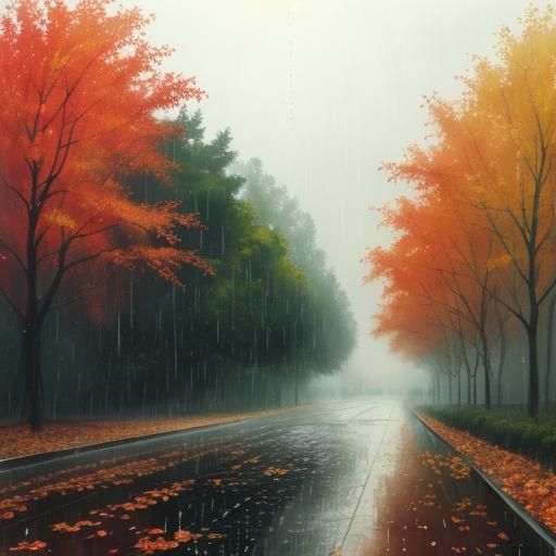 September Rain: Gouache Impressionist Masterpiece