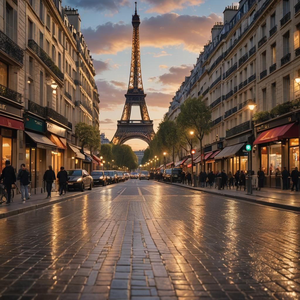 Eiffel Tower in Impressionist Cityscape at Twilight