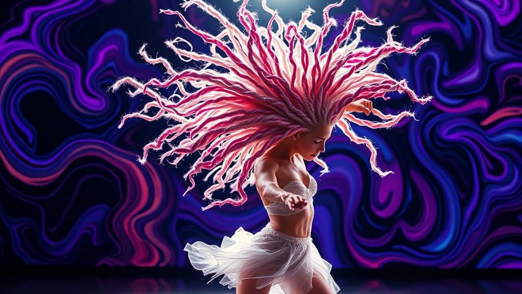 Dancer's Hair Transforms in Psychedelic Glitch Art