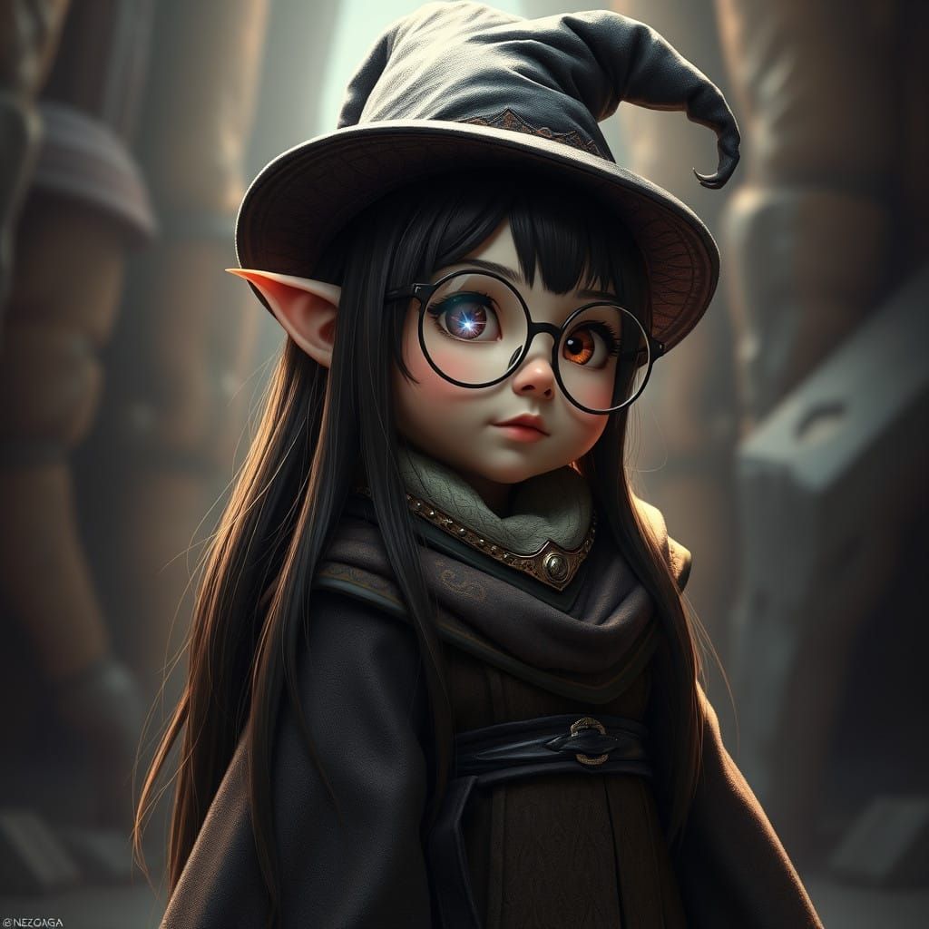 Chubby Female Munchkin Wizard in Whimsical Fantasy Landscape