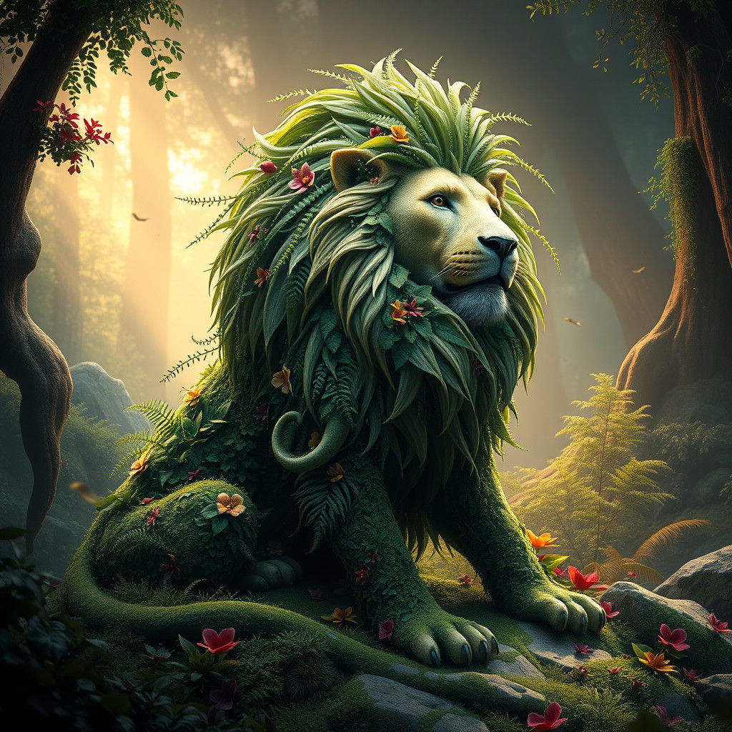 Majestic Lion Crafted from Lush Greenery