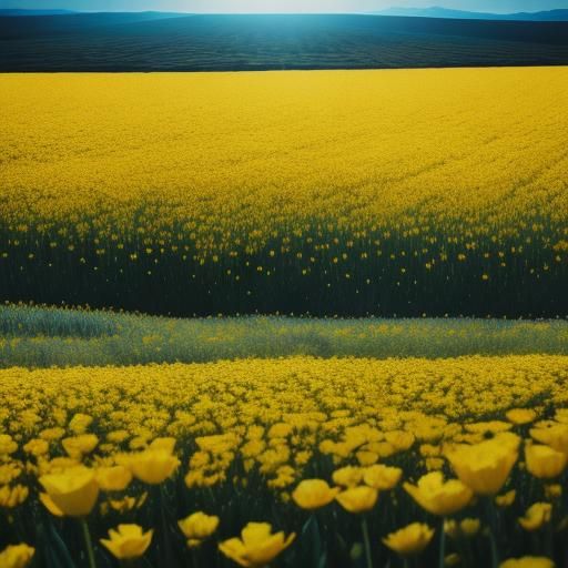 Glowing Yellow Flower Field in Cinematic Style