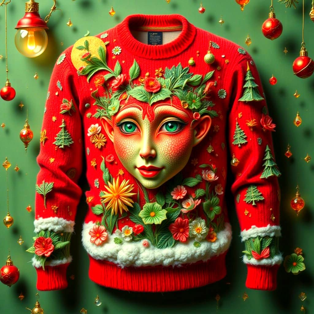 Whimsical Fluffy Christmas Sweater with Animated Character