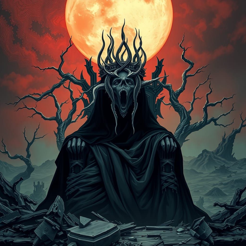Post-Apocalyptic Figure on Throne in Beksiński Style