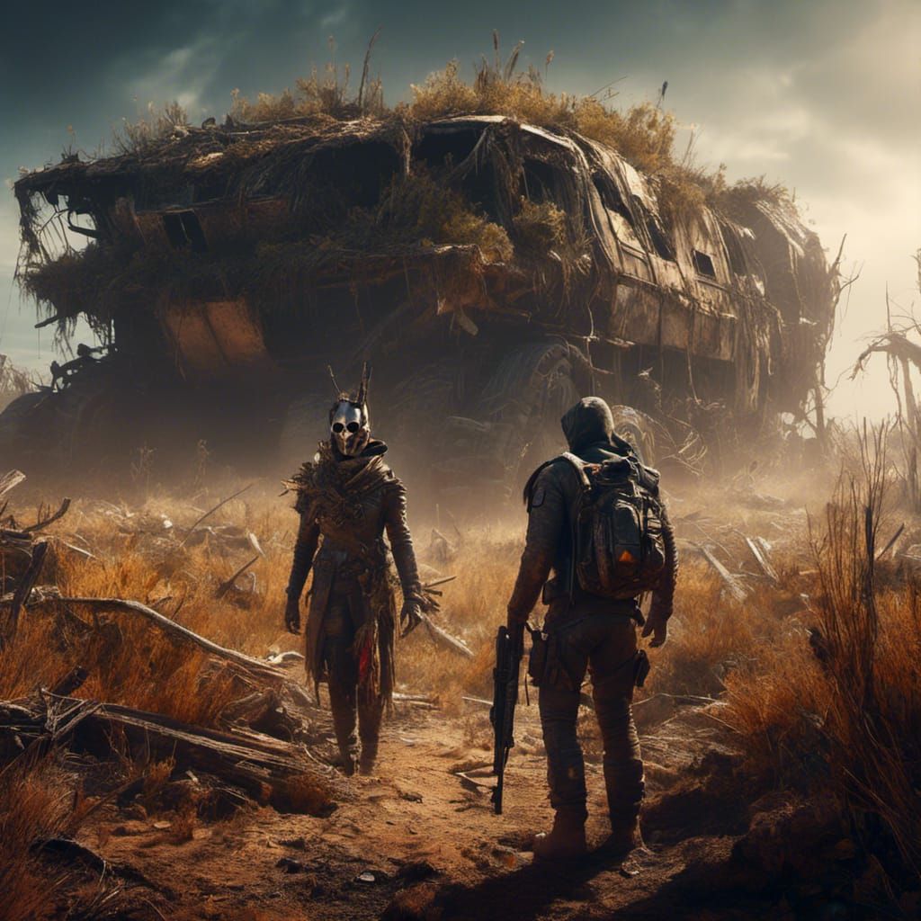 Post-Apocalyptic Survivor with Scarecrow Mask