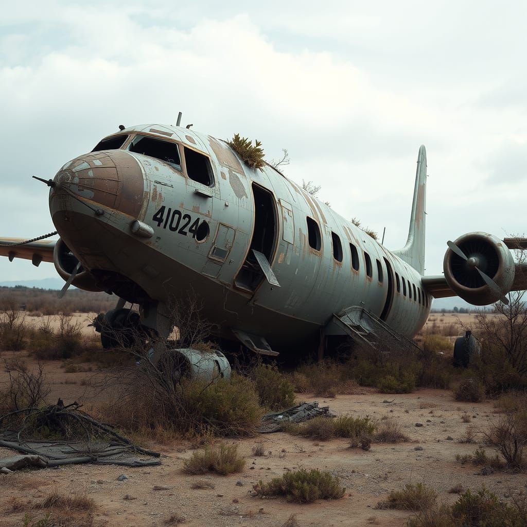 Weathered Aircraft in a Desolate Landscape
