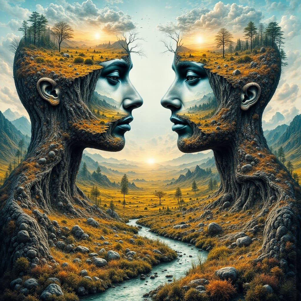 Abstract Mirrored Landscape in Surreal Style