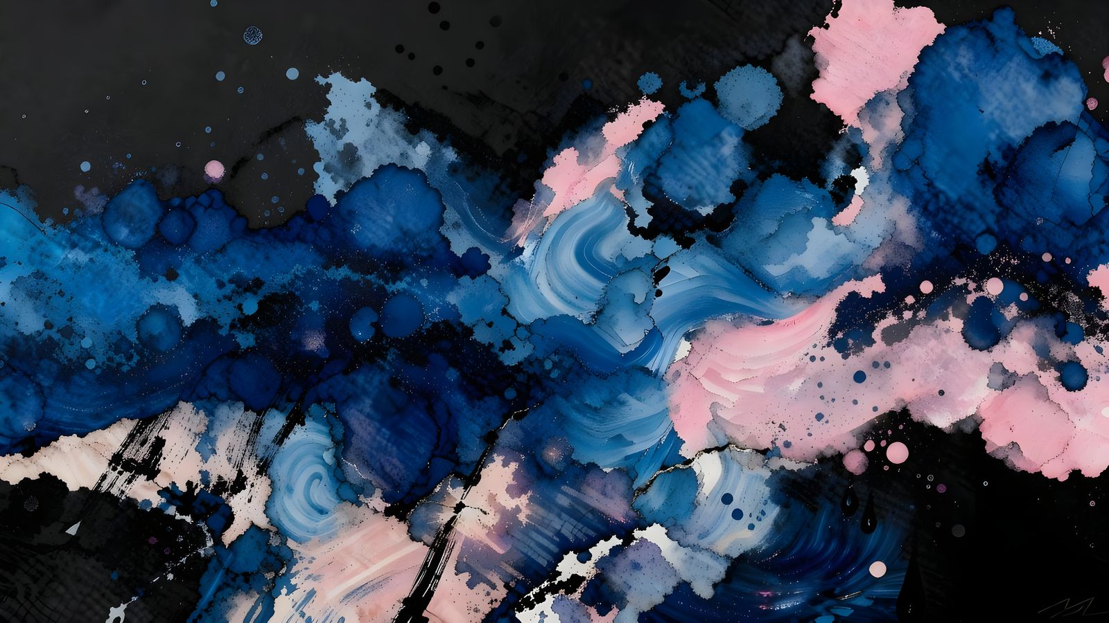 Abstract Alcohol Inks With Blue and Pink Swirls