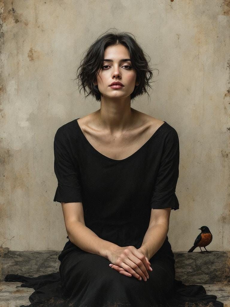 Woman with Bird: Mixed-Media Collage Art