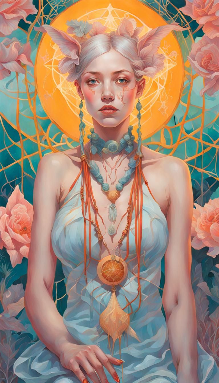 Techno Witch Tarot Card in Surrealist Style