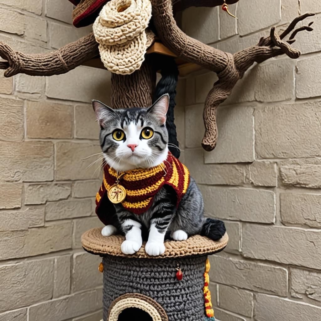 Crocheted Whomping Willow Cat Tree