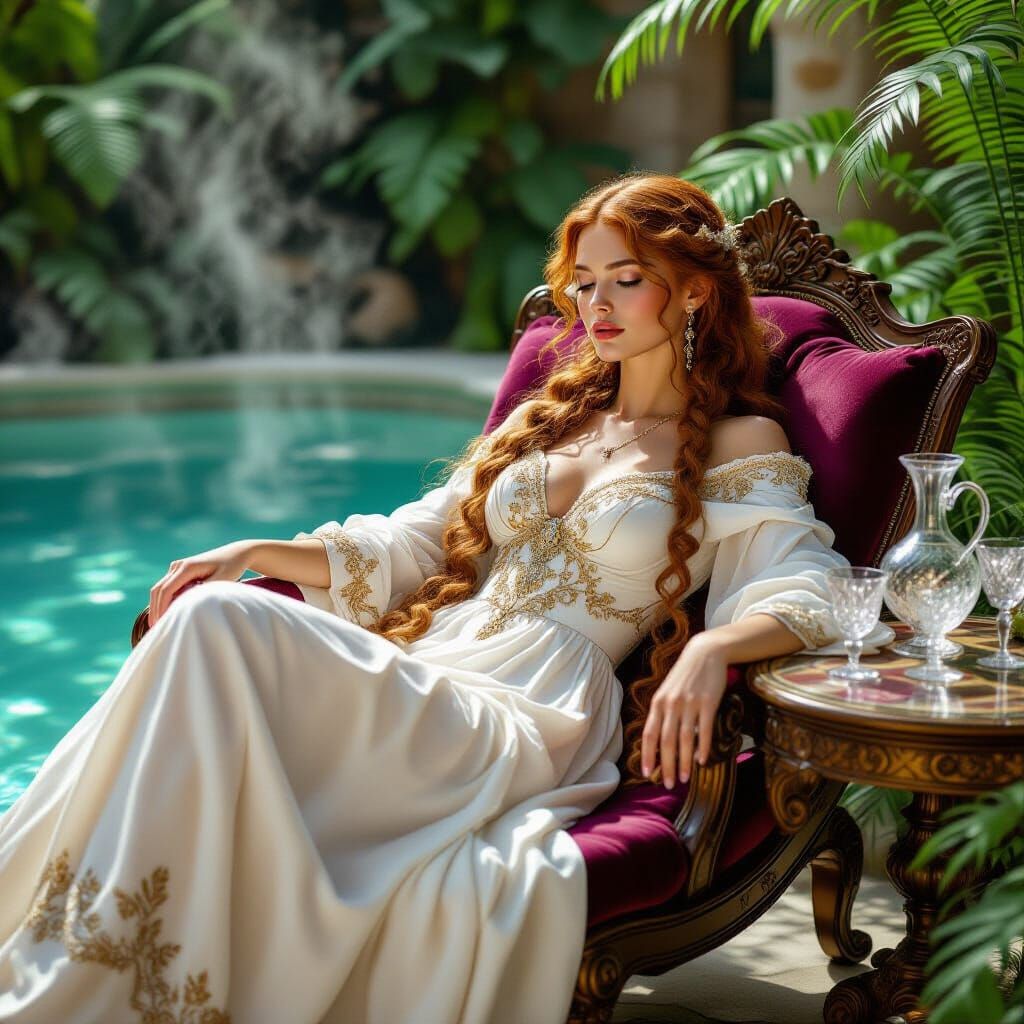 Medieval Bath Portrait in Mystical Realism Style