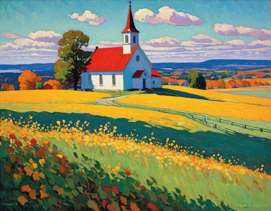 Charming Autumn Church Inspired by Impasto Painting