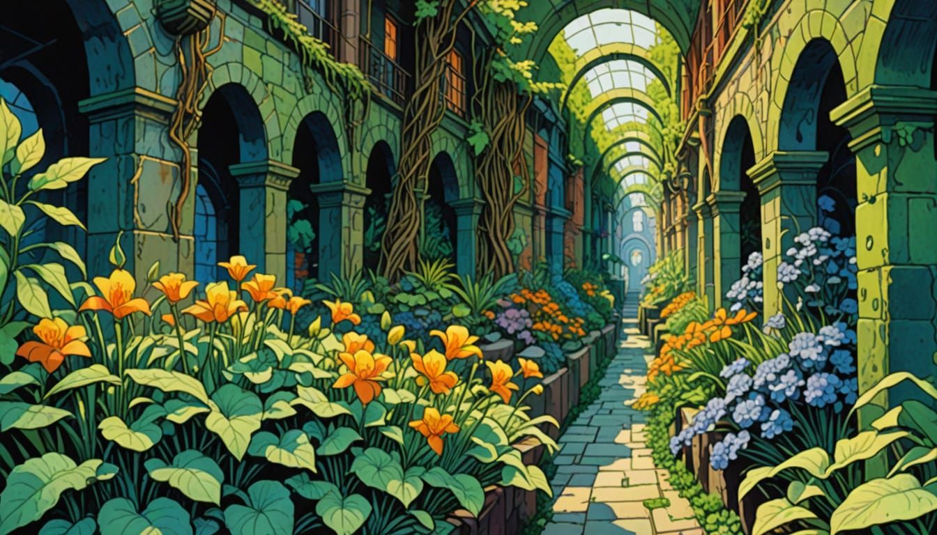 Vibrant Underground Arcology in Comic Book Style