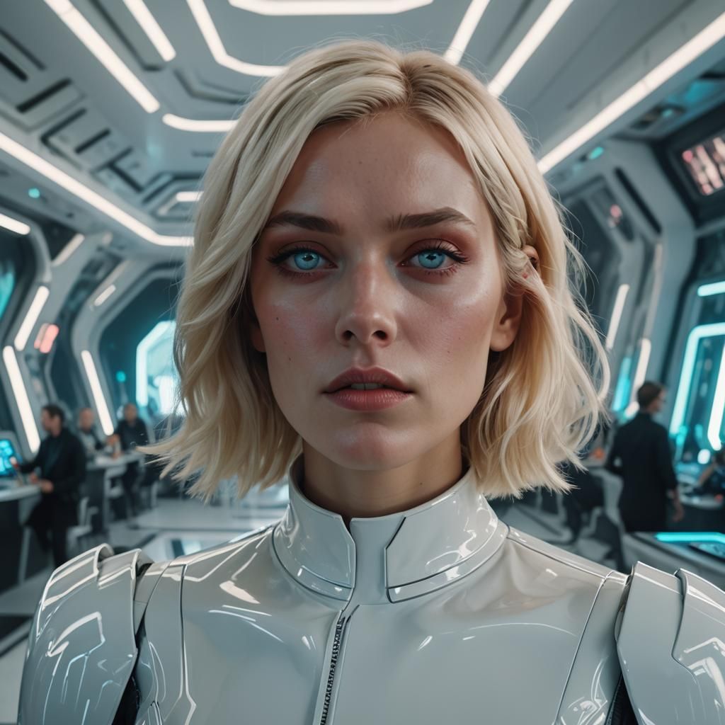 Retrofuturist Woman in Neon Club, Cyberpunk Style