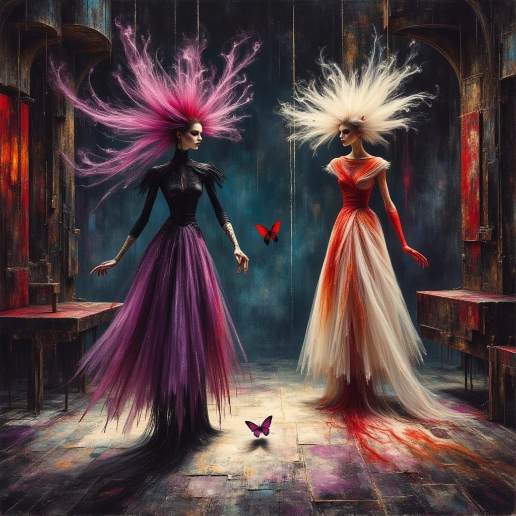 Futuristic Theatre Scene with Ethereal Butterfly