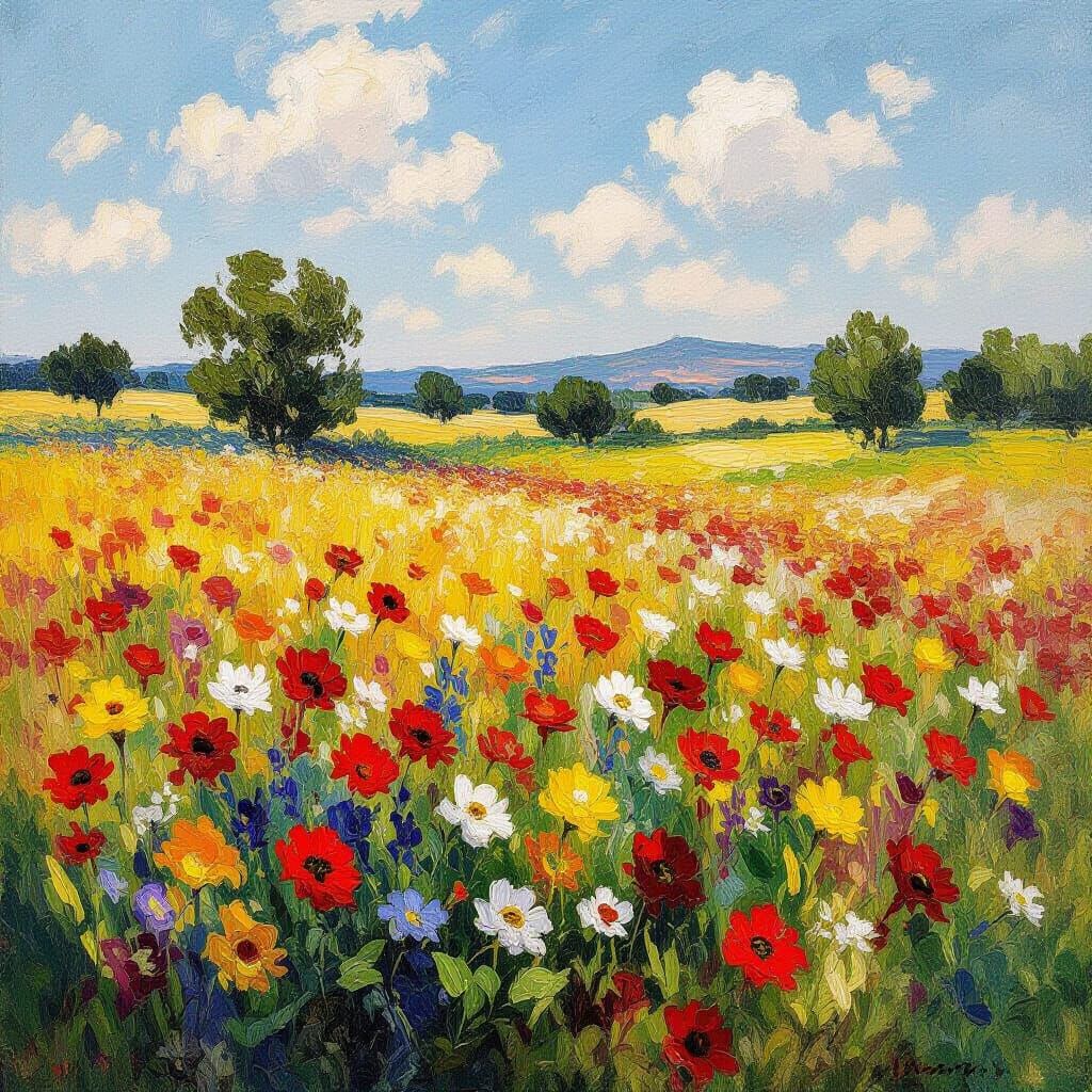 Vibrant Wildflower Field in Impressionistic Style