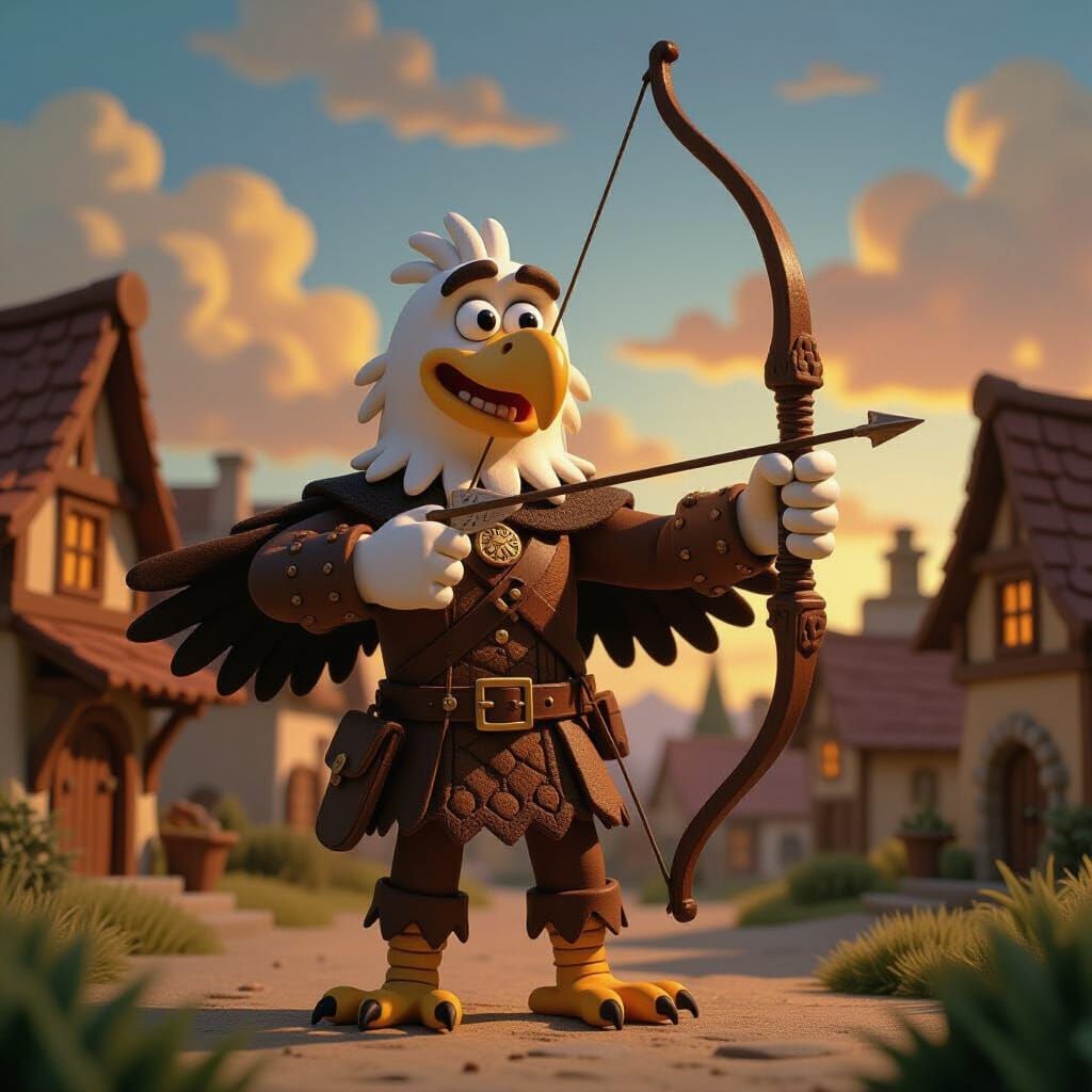 Claymation Eagle Ranger in Medieval Village