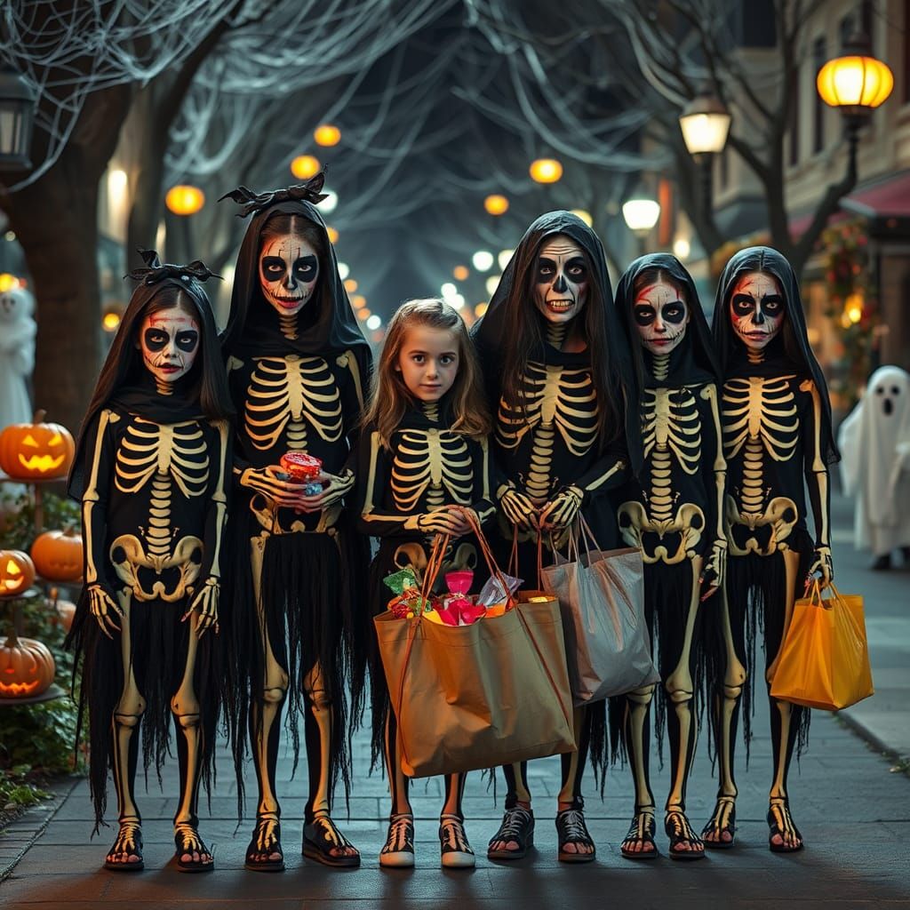 Creepy Skeleton Girls on Halloween Night