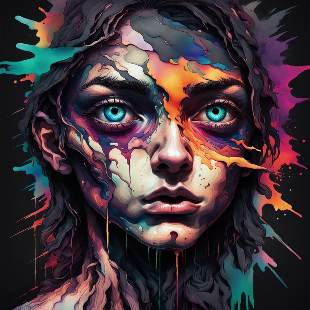 Glitch Art: Distorted Godlike Being in Vibrant Style