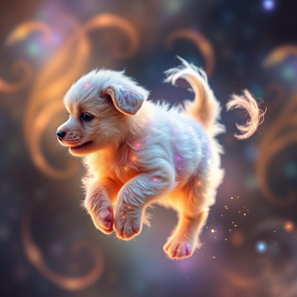 Nebula Puppy Chasing Tail in Space