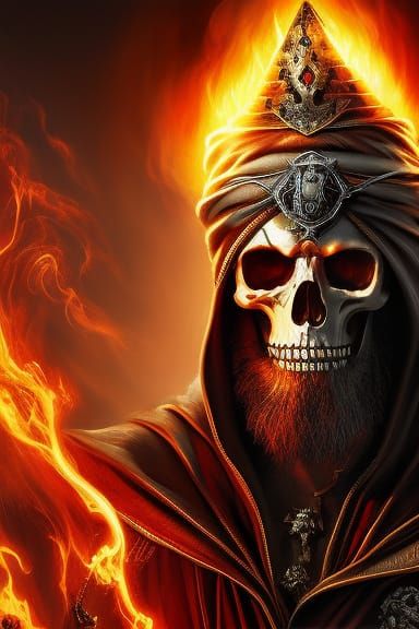 Flaming Eyed Skeleton Wizard Portrait in Hyperrealism