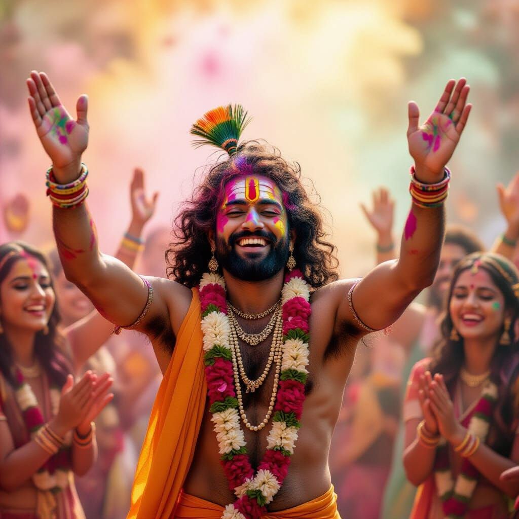 Realistic Krishna in Holi Celebration