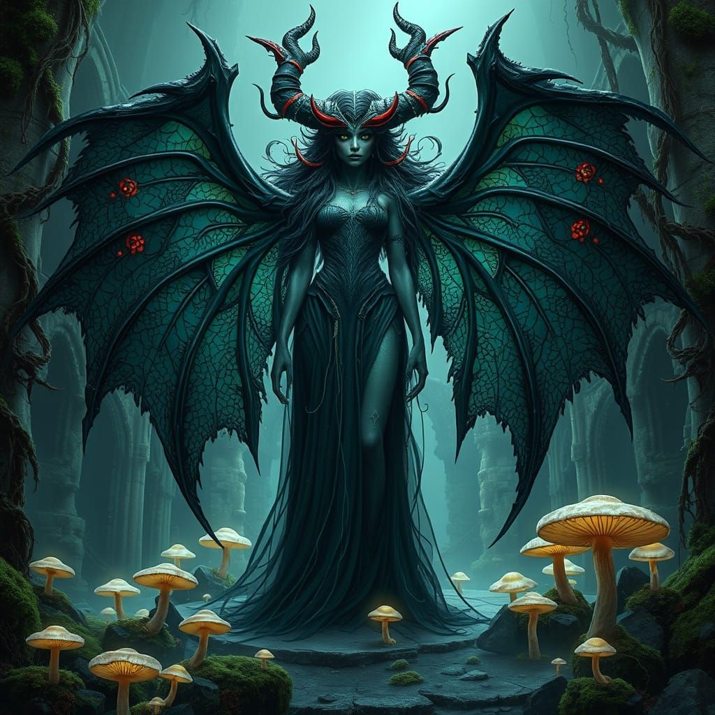 Surreal Demon Goddess in Dark, Mystical Surrealism Style