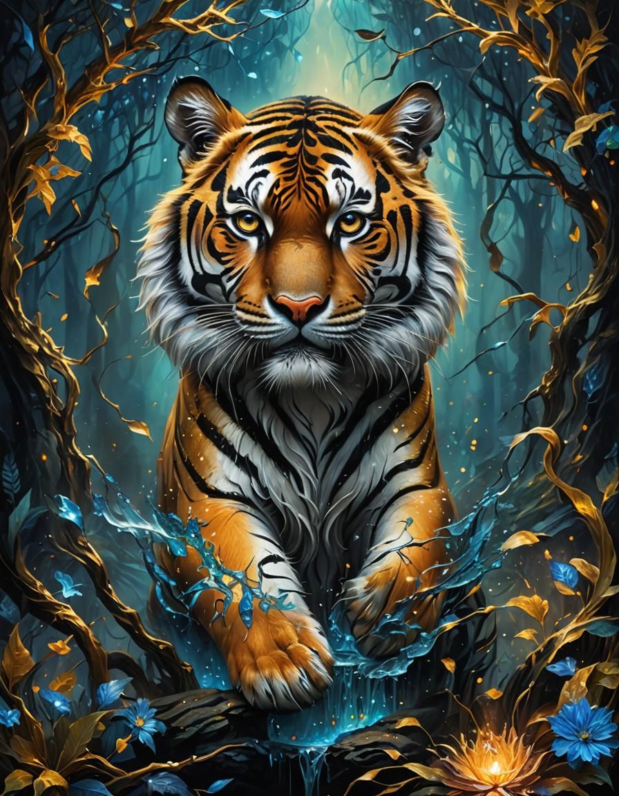 Mystic Tiger Oil Painting with Ethereal Details