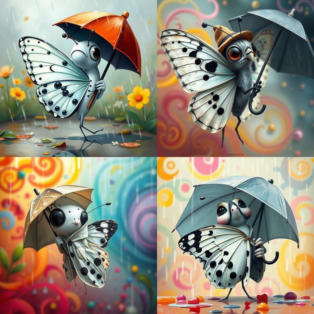 Butterfly Fails at Umbrella Use: Hyperrealistic Splash Art