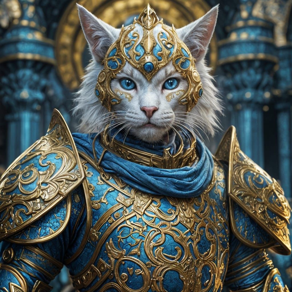 Warrior Kitty in Golden Armor, 14th Century Style