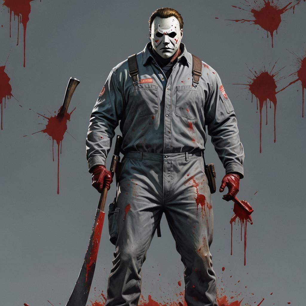 Muscular Man in Michael Myers Mask with Axe
