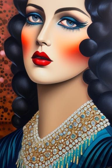 Flapper Girl Portrait in Gouache Painting Style