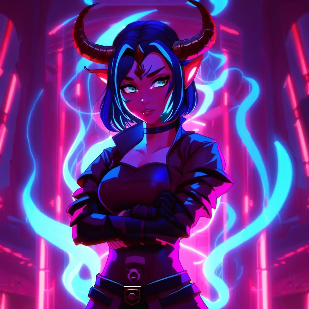 Neon Demon Anime Girl Portrait in Loish Art Style