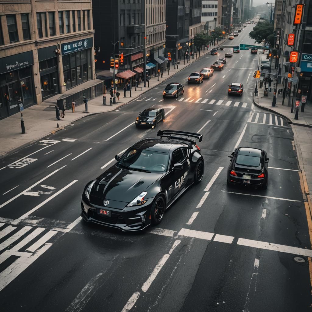 Black Nissan Z Drifting During Police Chase