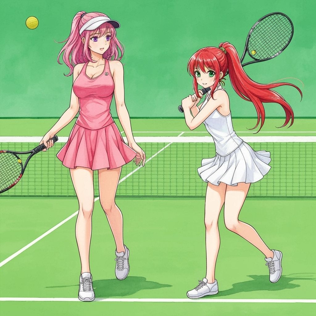 Women Playing Tennis in Watercolor Style