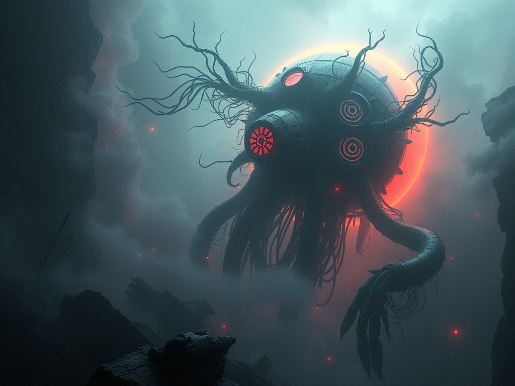 Ethereal Biomechanical Dreamscape in Neon Hues