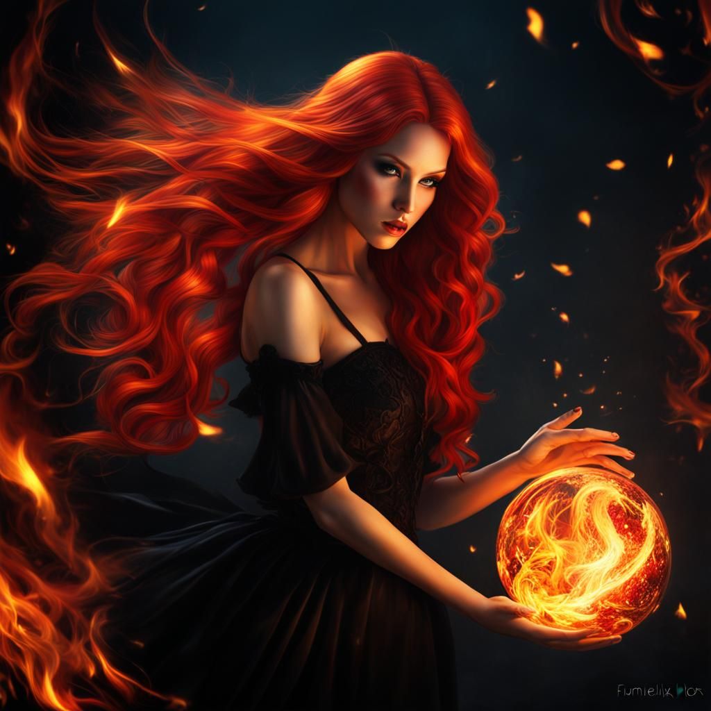Fire Fairy with Orb in Hyperrealistic Style